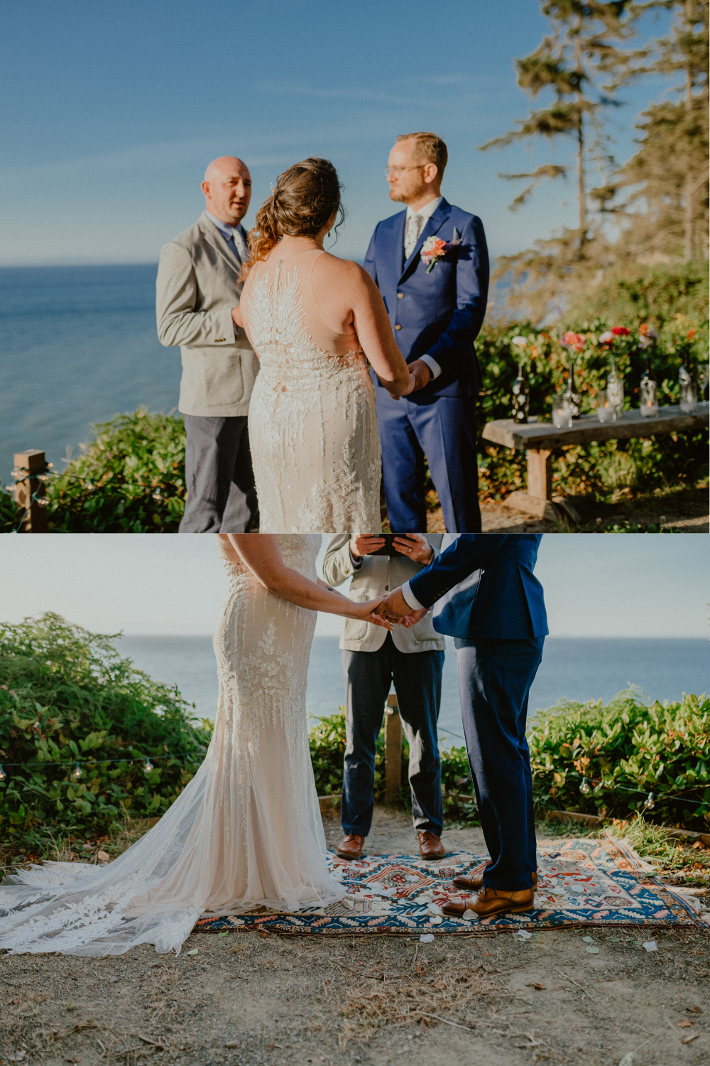 Bride and Groom say their vows cliffside during their Washington Elopement in the Pacific Northwest | Washington State Elopement Photographer, Seattle Elopement Photographer, Newlywed Elopement Photographer, Quarantine Wedding Elopement Inspiration | chelseaabril.com