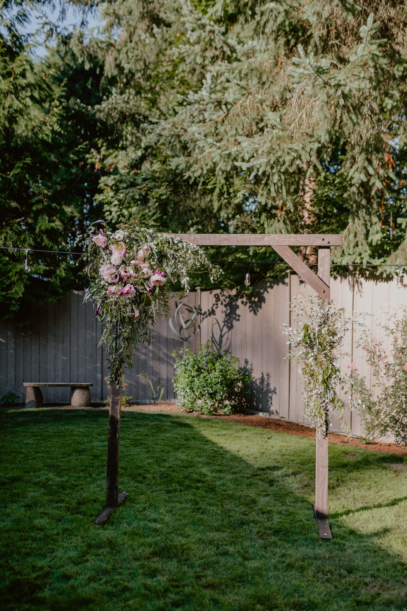 DIY Flower Arch for Backyard Elopement, DIY Wedding Ceremony Ideas, DIY Elopement Ideas, Intimate Backyard Wedding | | Seattle Wedding Photographer, Seattle Elopement Photographer | chelseaabril.com
