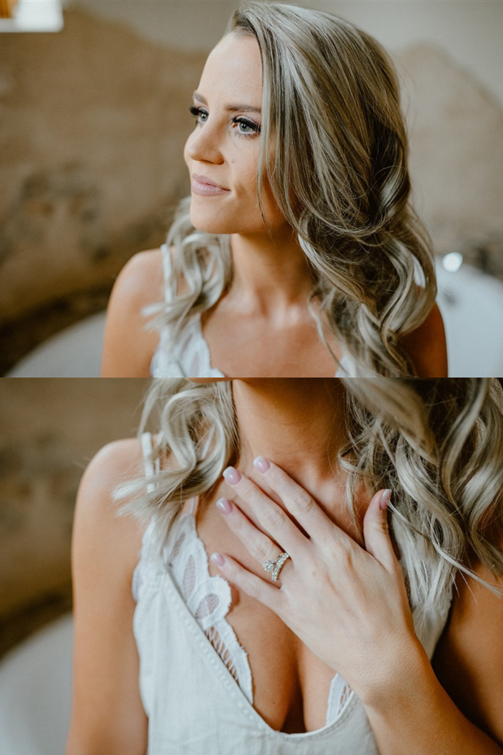 Bride smiles as she gets ready in her bride style with hair and make up inspiration for her Sun Rive and Smith Rock elopement in PNW | Sun River Elopement, Destination Elopement Photographer, Smith Rock Elopement Inspiration, Oregon Elopement ideas, PNW Fall Wedding Inspiration, Fall Outdoor Wedding Ideas,Fall Wedding Inspiration, PNW Outdoor Wedding Ideas | chelseaabril.com