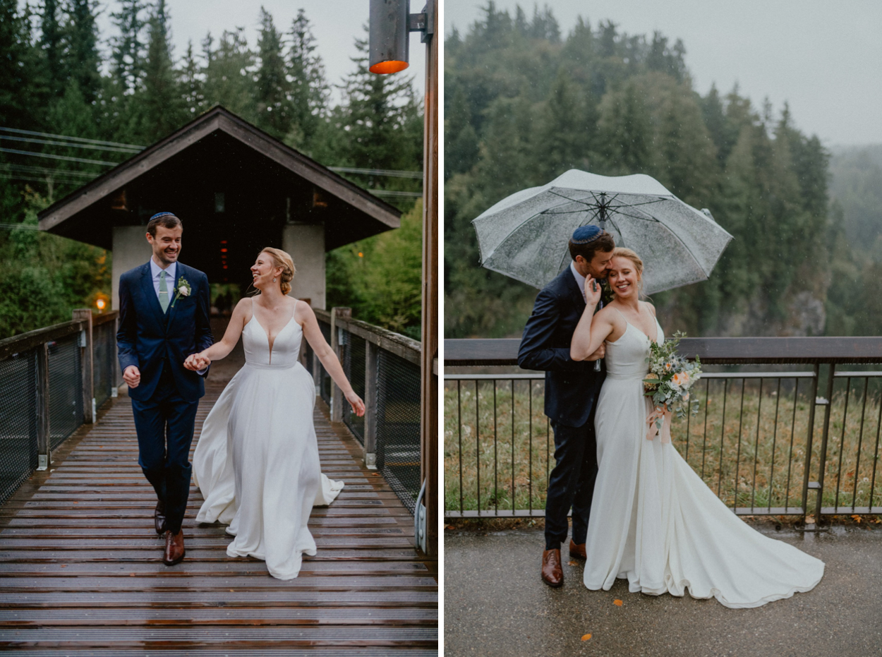 Rainy day wedding pose