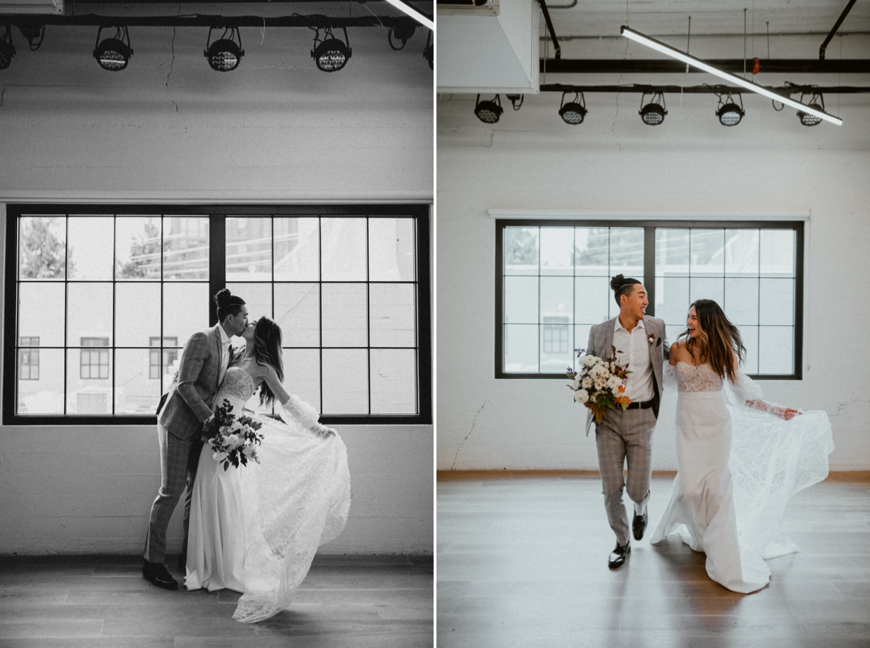 Bride and groom photos with windows background
