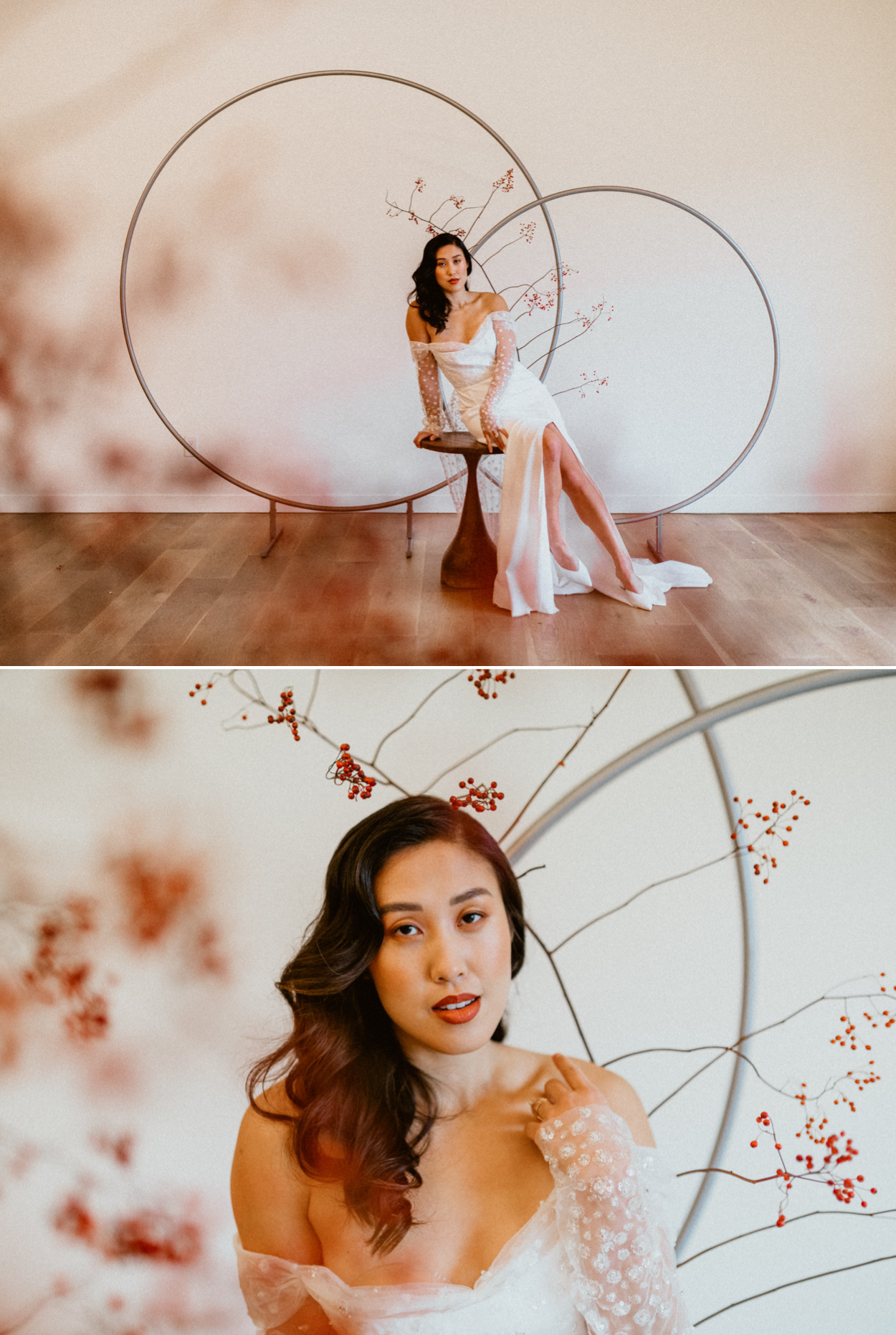 Asian bride in front of wedding arch Block 41 inspiration for wedding and elopement