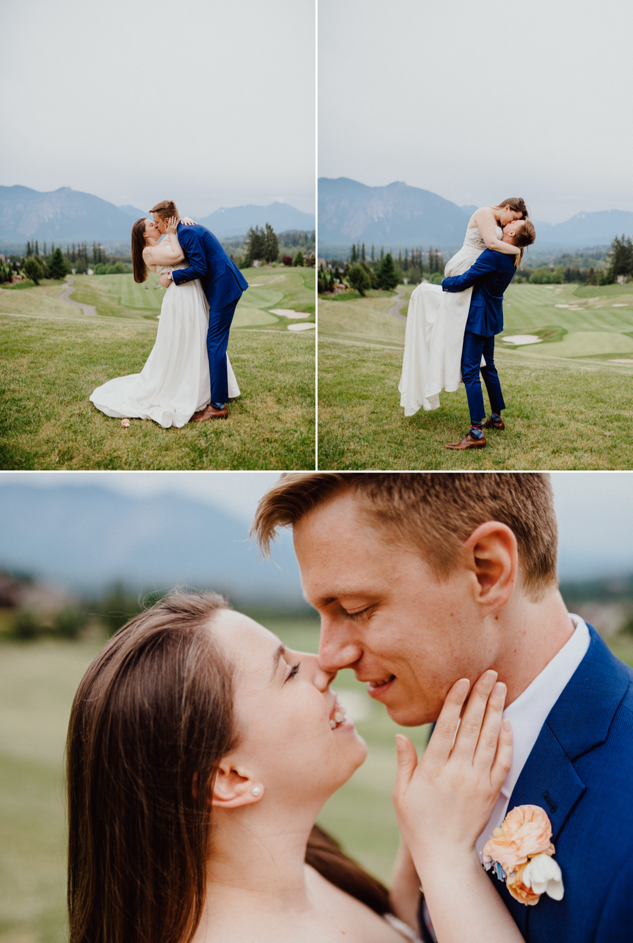 Different kiss poses for wedding photos