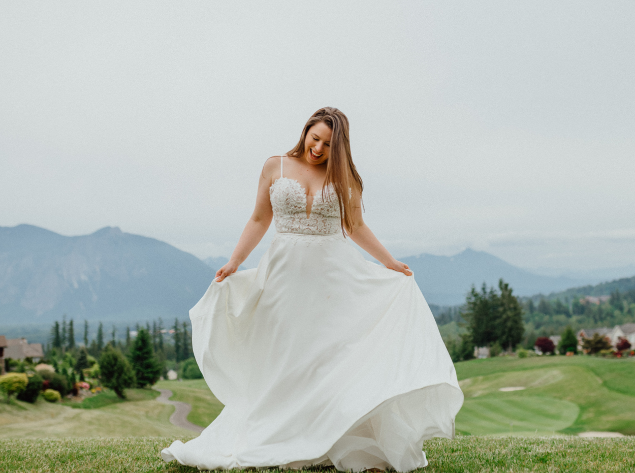 Bride walking on the hills