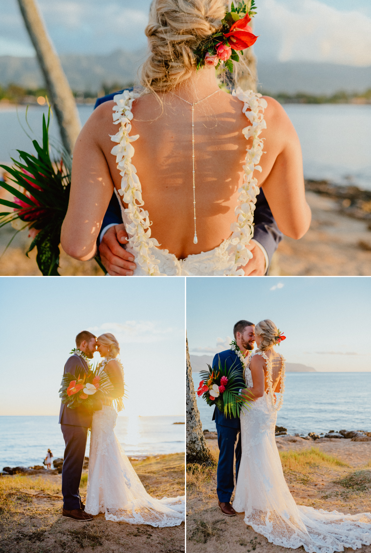 Bride and Groom in Haleiwa Beach park
