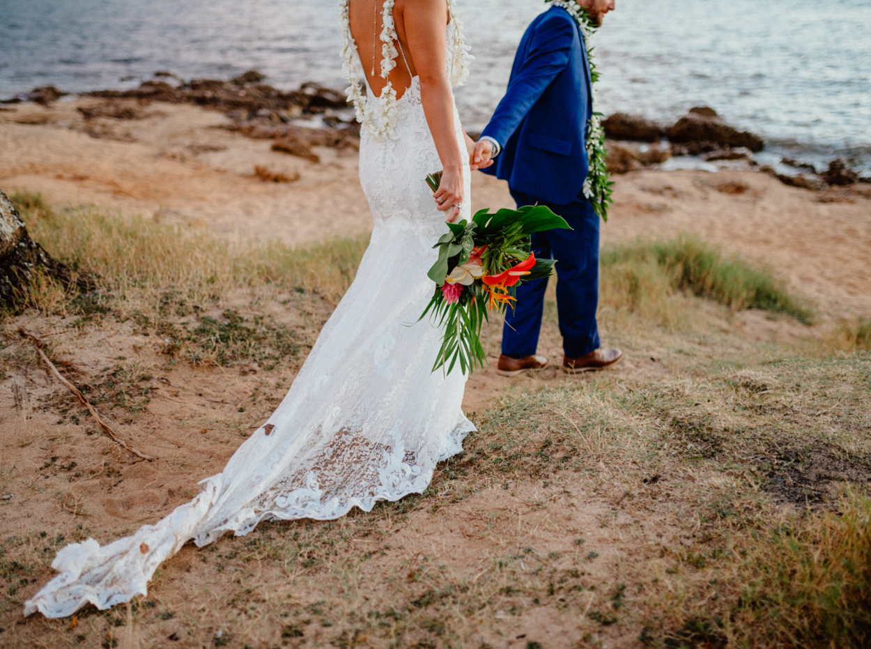 Bride and Groom in Lanikai Beach 