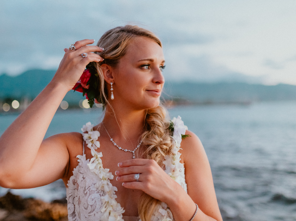 Bride in Haleiwa Beach park