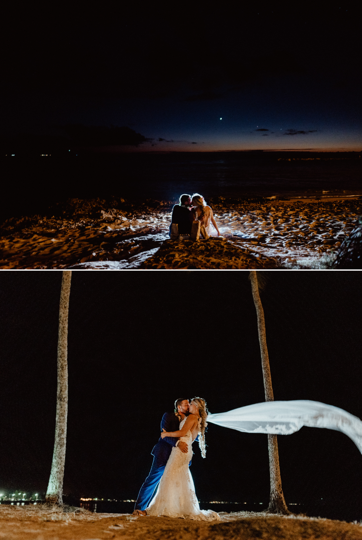 Bride and Groom in Haleiwa Beach park