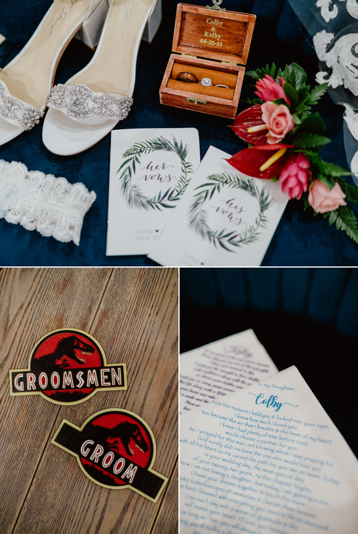 Jurassic park patches and custom handkerchiefs Paliku Gardens Venue at Kualoa Ranch Jurassic Park Themed Wedding