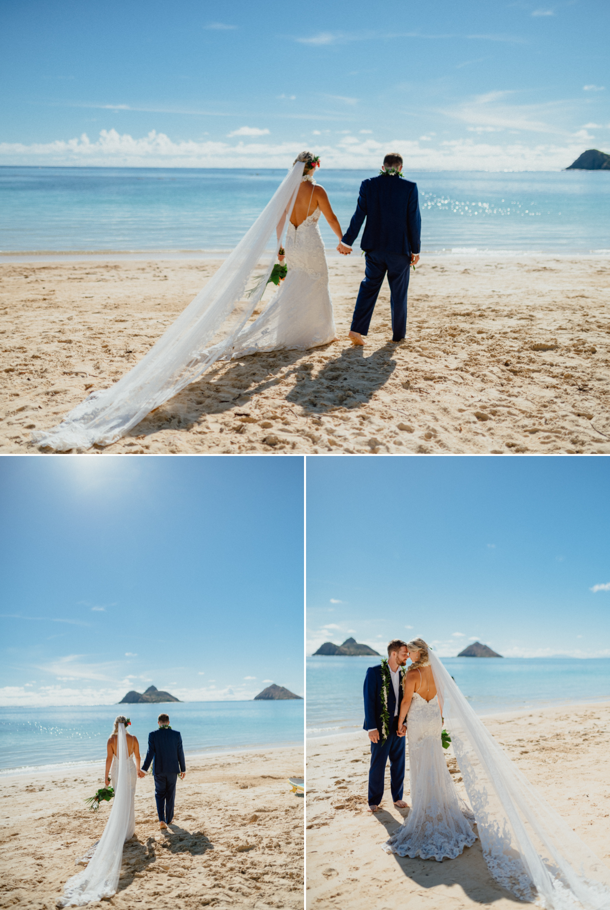 Bride and groom in Lanikai Beach