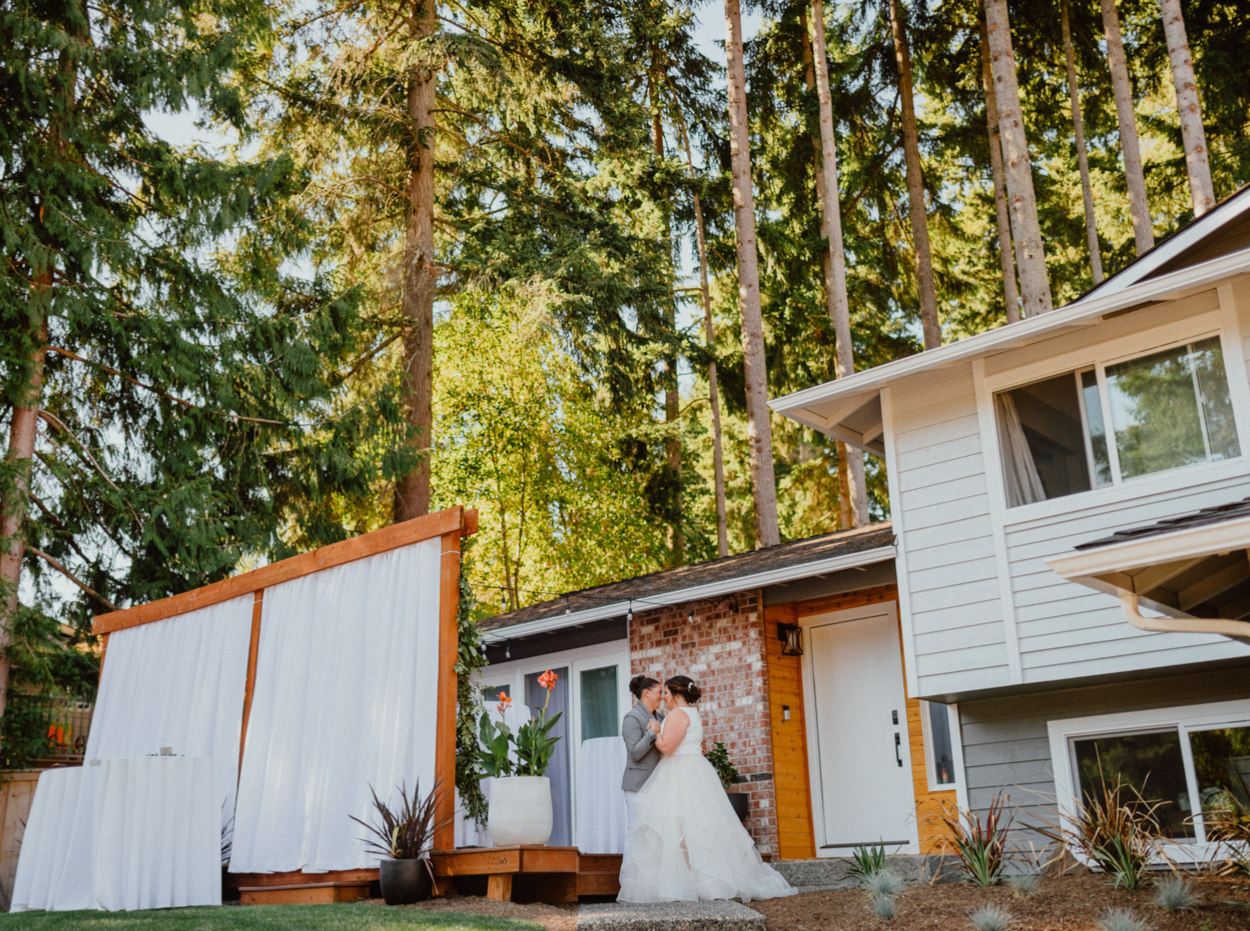 Beautiful shot of the couple's house Seattle Backyard Elopement 