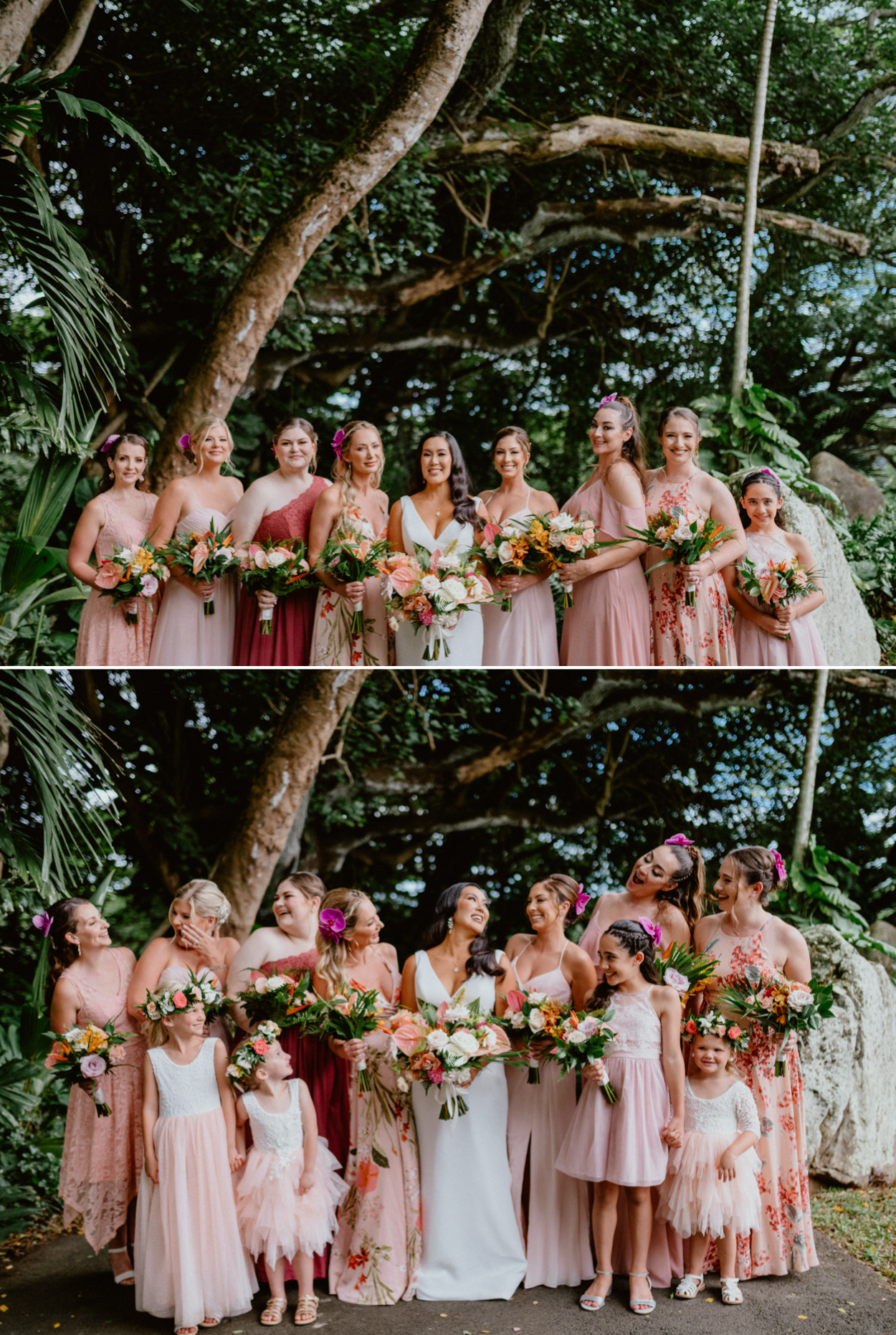 Moli'i fishpond Hawaii wedding bride with the bridesmaids