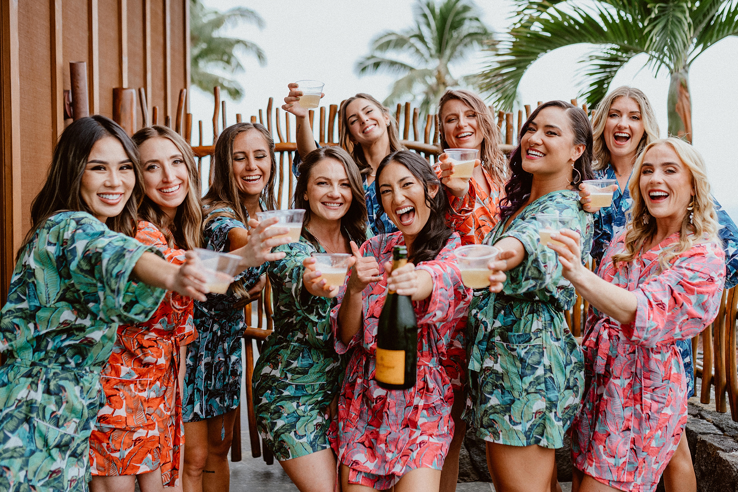 bridesmaids in tropical robes