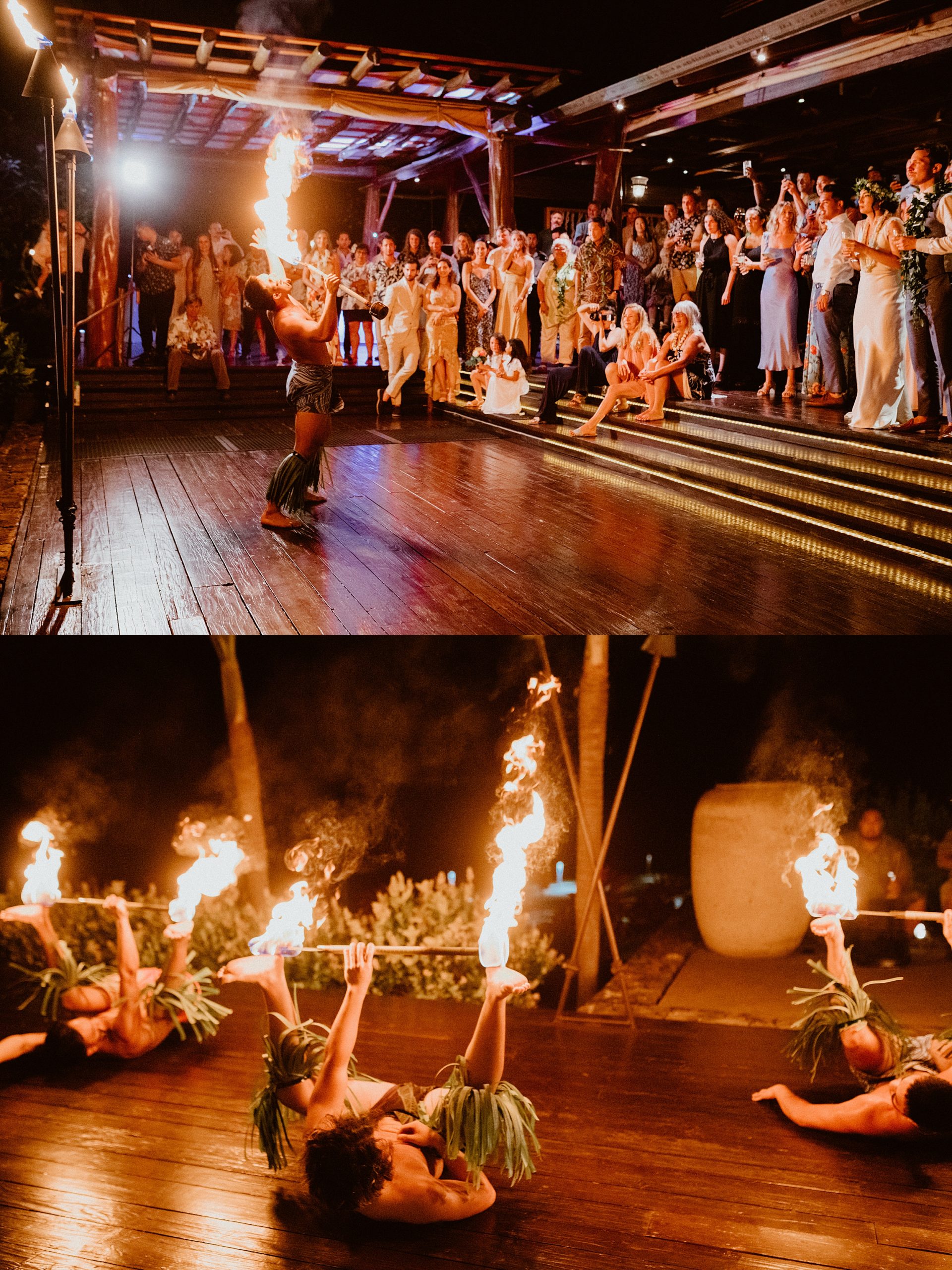 fire dancers at hawaii wedding